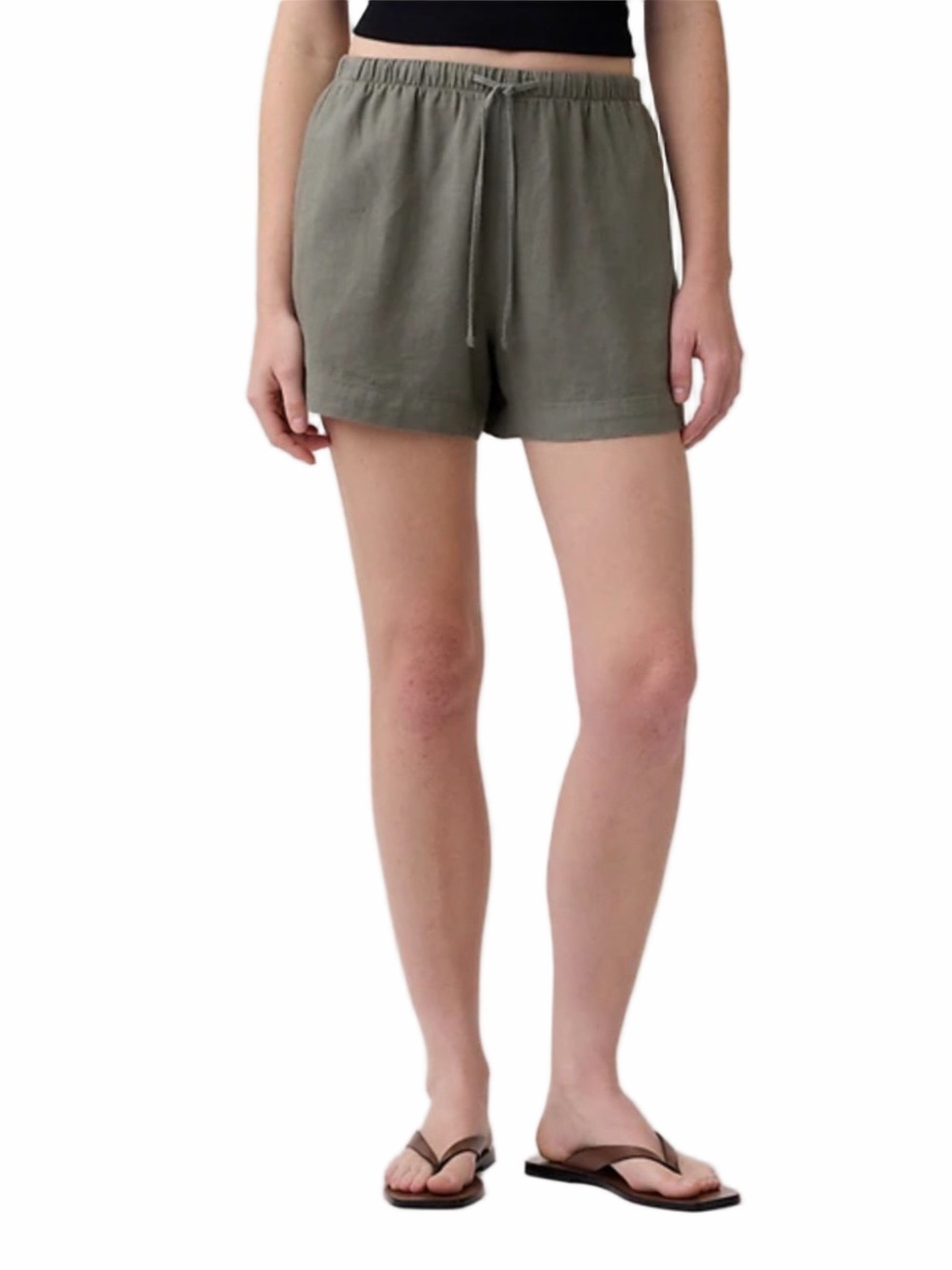 GAP Olive Linen Blend Drawstring Shorts Sz Small Elastic Waist Casual Summer